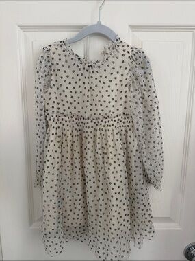 Girls 4T Zara Cream Dress with Black Floral Dot Print